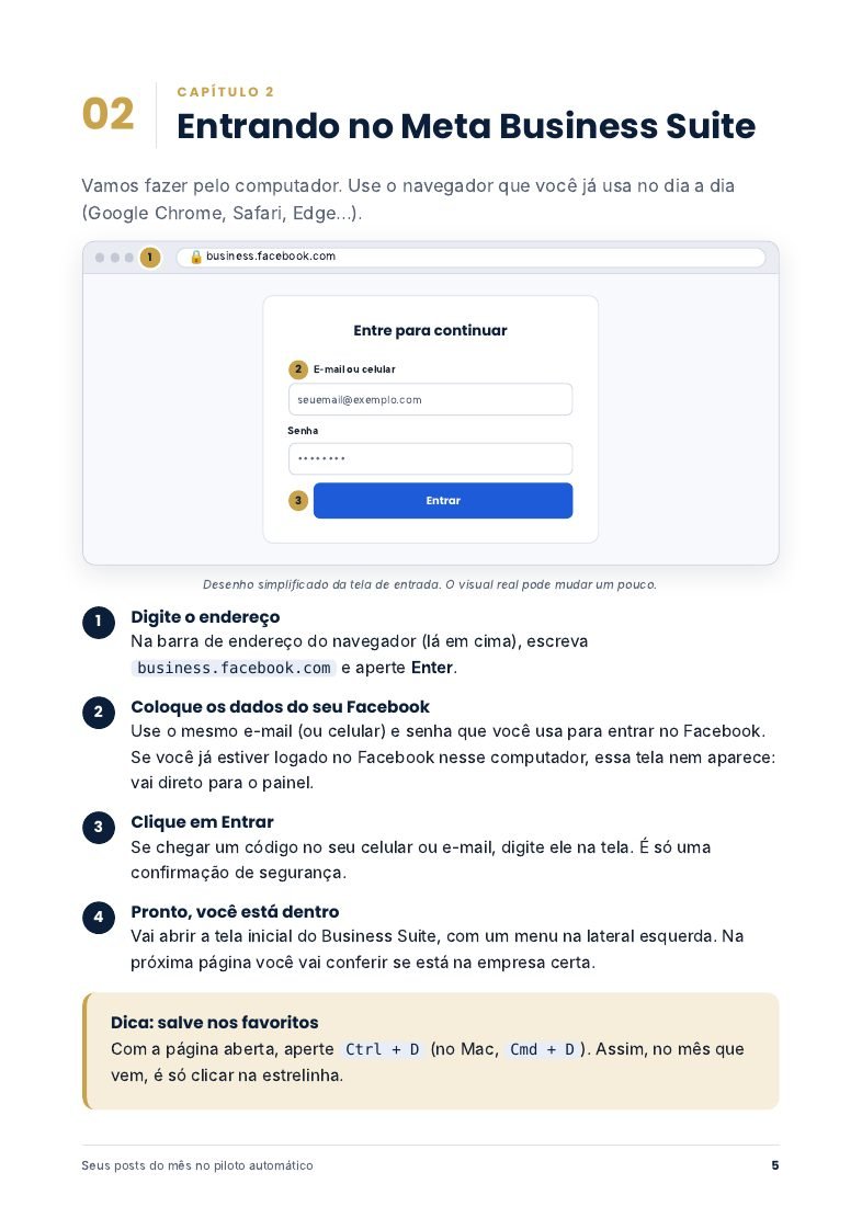 Página do ebook ensinando a entrar no Meta Business Suite