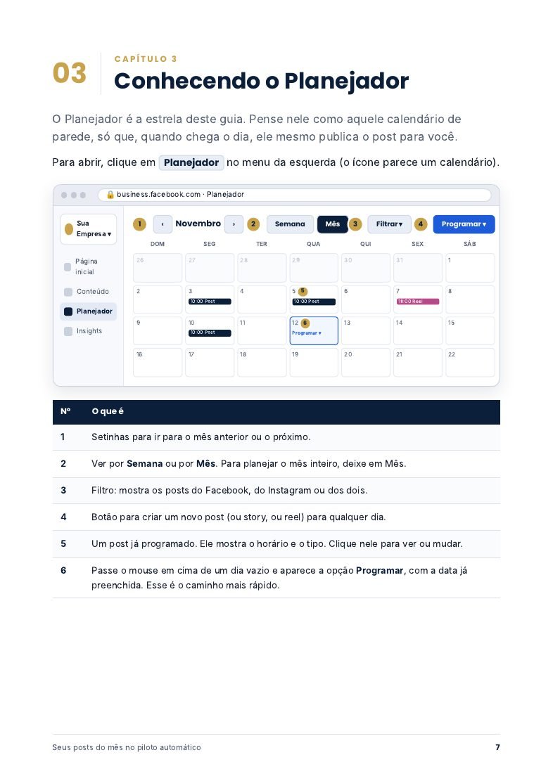 Página do ebook mostrando o calendário do Planejador
