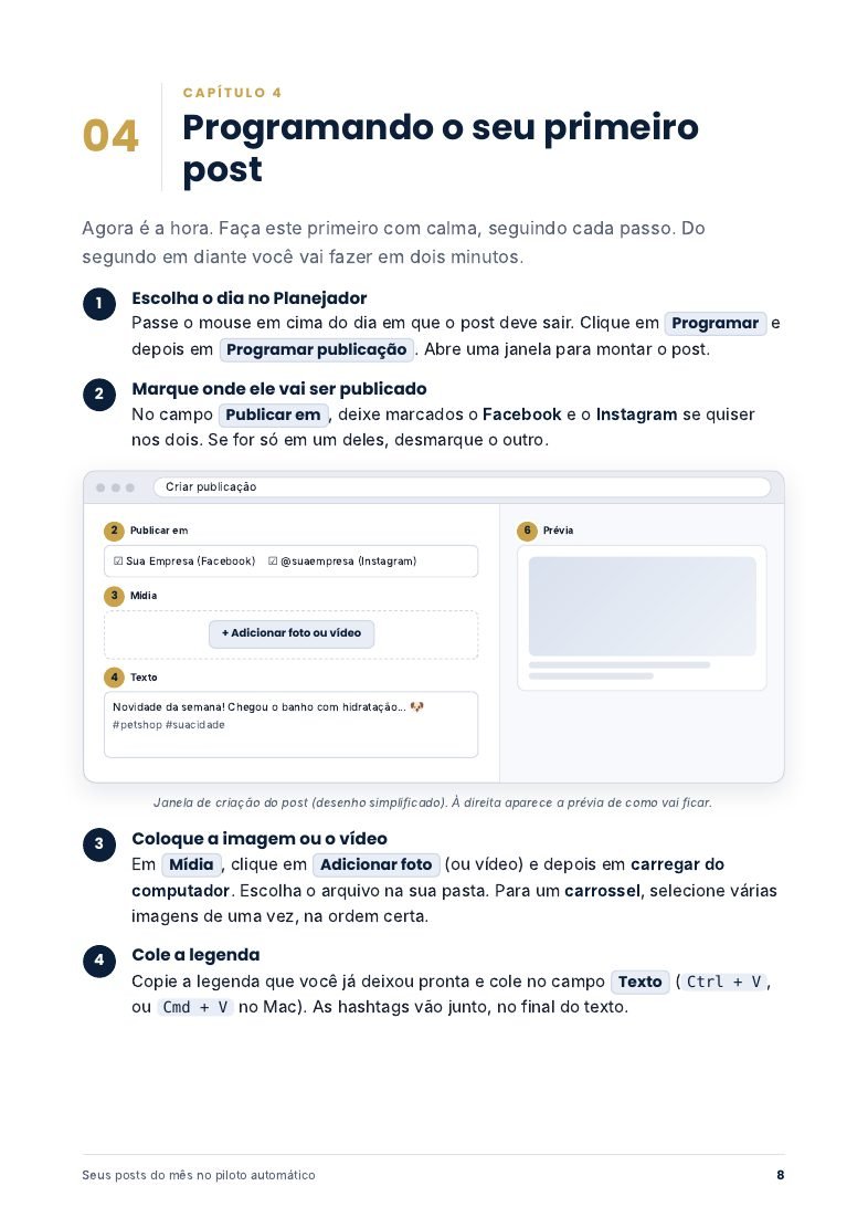 Página do ebook com o passo a passo do primeiro post